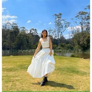 Aje Radiance top size 8 ivory linen corset crop sculptural statement piece